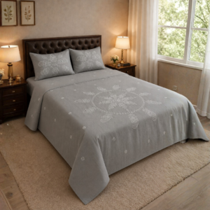 Ashmere grey chikankari embroidery bedsheet set