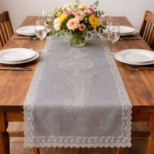 Ashmere Grey Chikankari Table Runner