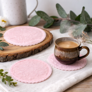Blush Bloom Chikankari Coaster Set (Pink)