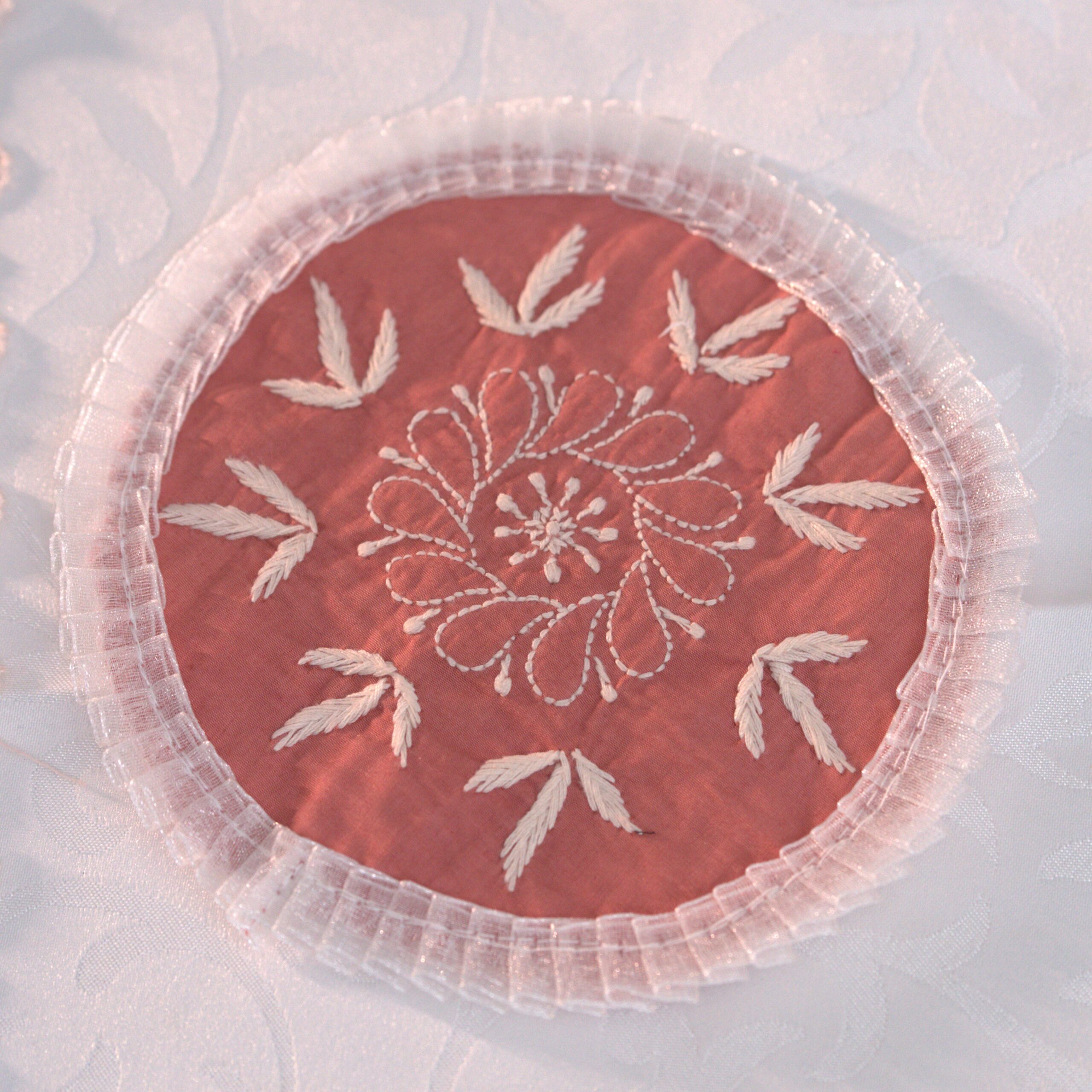 Earthy Grace Chikankari Coaster Set (Brown)