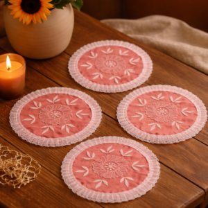 Earthy Grace Chikankari Coaster Set (Brown)