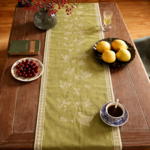 Olive Birdsong Cotton Table Runner