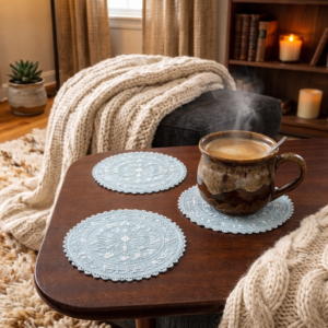 Sky Serenity Chikankari Coaster Set (Sky Blue)