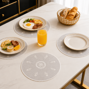Classic Bloom Round Chikankari Placemat